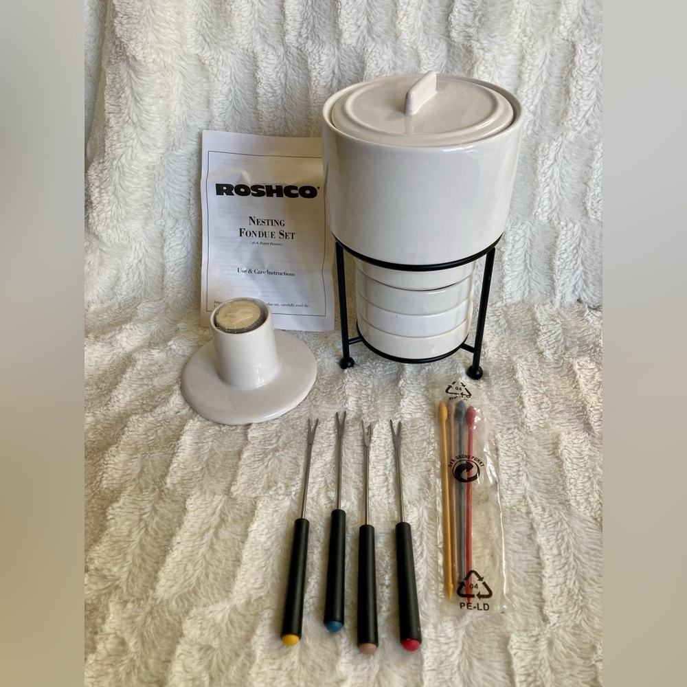 Roshco Ceramic White Deluxe Dessert Fondue Nesting Set